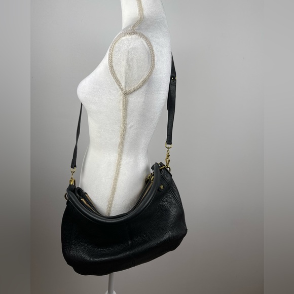 J. Crew Handbags - J Crew Black Pebbled Leather Biennial Shoulder Crossbody Classic Hobo Bag